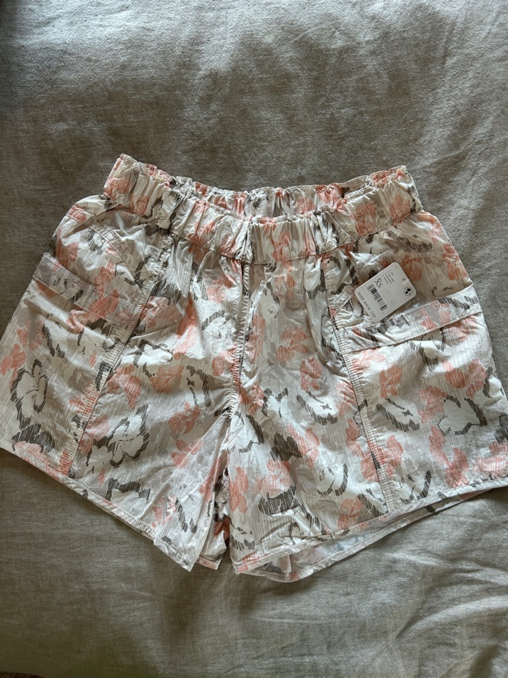 FP Movement by Free People Elastic-Waist Floral Cargo Shorts - Pink, Gray, Cream